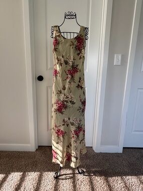 KS Selection Olive Green Maxi Dress with Pink Floral Print